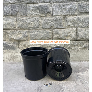 Chậu nhựa cứng 16x18 (cm) ĐEN, Chậu Thakico trồng cây thoát nước tốt !