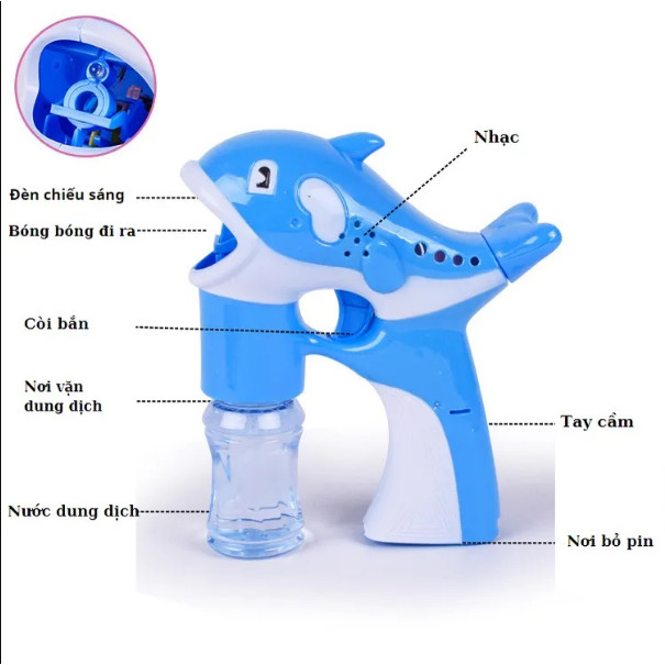 Đồ chơi bong bóng xà phòng hình cá heo - Súng bắn bong bóng xà phòng hình cá heo ch
