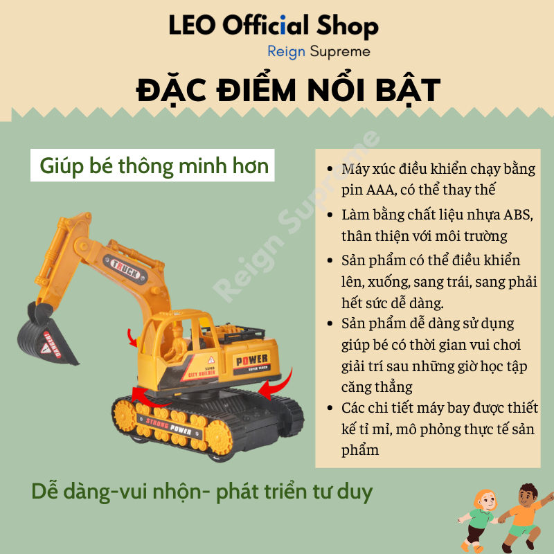 Máy xúc điều khiển từ xa giúp bé phát triển trí tuệ, đồ chơi máy xúc điều khiển từ xa cho bé