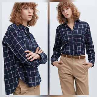 Áo sơ mi nữ dài tay kẻ caro dòng flannel của Uniqloo