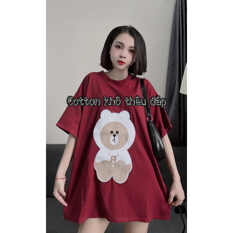 áo THÊU ĐÁP HÌNH GẤU CHỮ B mẫu mới CHẤT COTTON KHÔ QC siêu đẹp