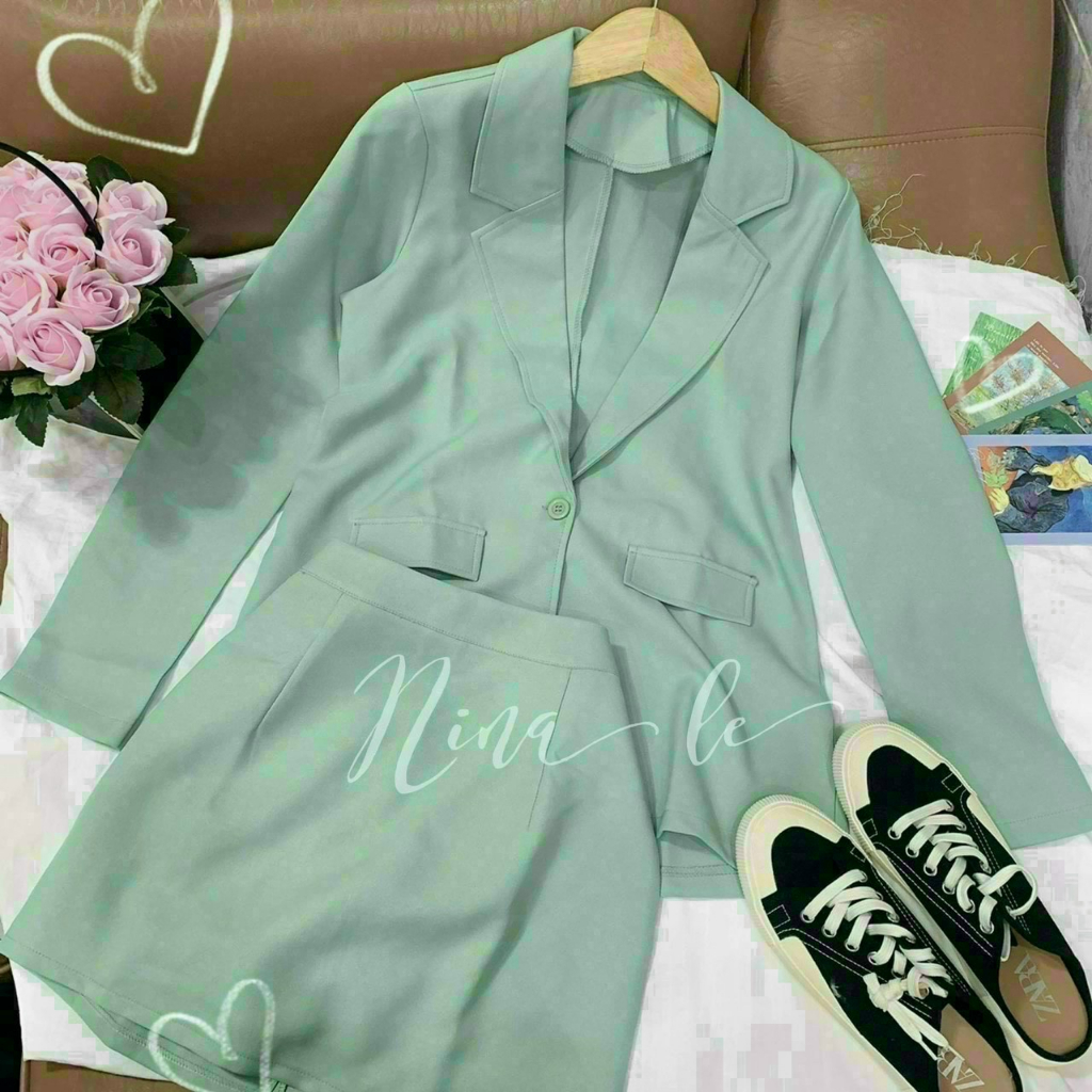 Set bộ vest 3 món hàn quốc, set áo vest tay dài mix chân váy ngắn chữ A kèm áo lót thời trang công sở thanh lịch dx