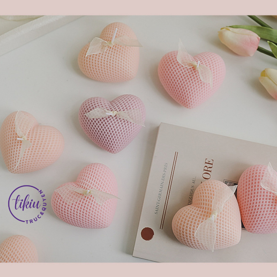 Nến Thơm Handmade TIKIU 3D TRÁI TIM Trang Trí Decor Phòng, Quà Tặng Phong Cách Hàn Quốc Sáp Đậu Nành Tự Nhiên 2023