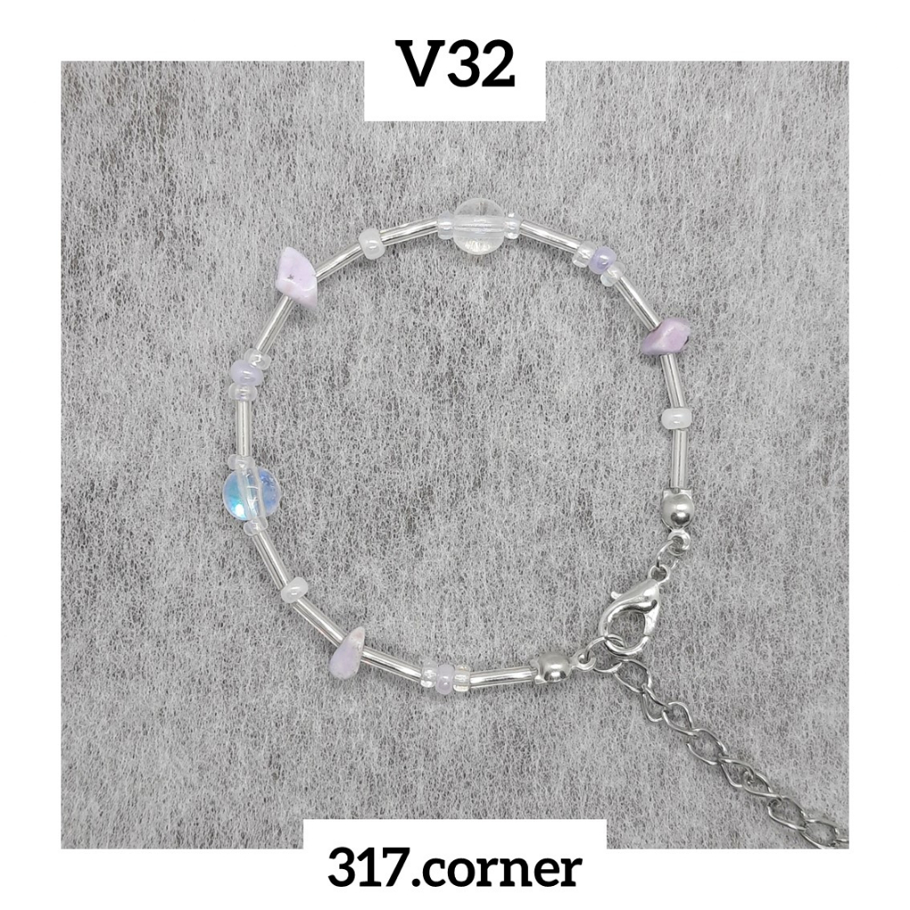 Vòng tay hạt cườm phối đá vụn (tone tím) - V32 - 317.corner