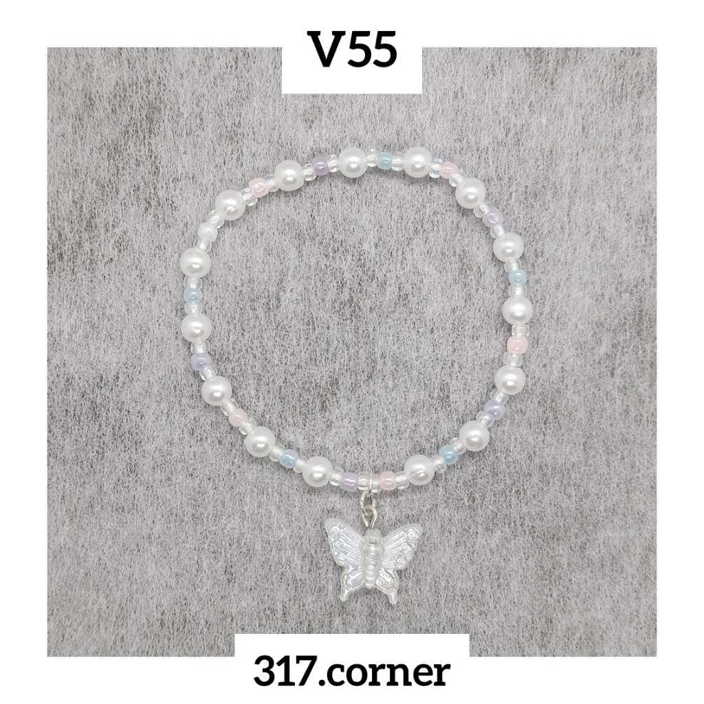 Vòng tay hạt cườm + mặt bướm hologram - V55 - 317.corner