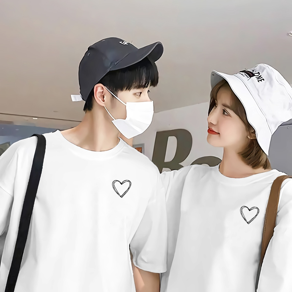 Áo phông cổ tròn tay lở, áo đôi nam nữ TRÁI TIM Đáng Yêu siêu đáng yêu vải mềm co dãn