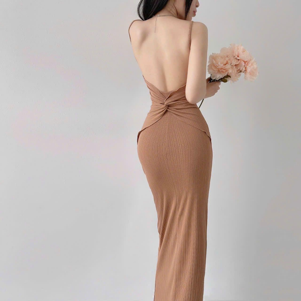 Đầm Body Hở Lưng Hai Dây Xoắn Kiểu