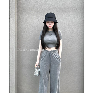 Set áo Croptop Kèm Quần Dài thun Lụa