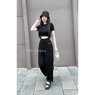 Set áo Croptop Kèm Quần Dài thun Lụa