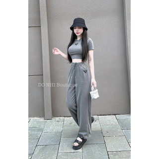 Set áo Croptop Kèm Quần Dài thun Lụa