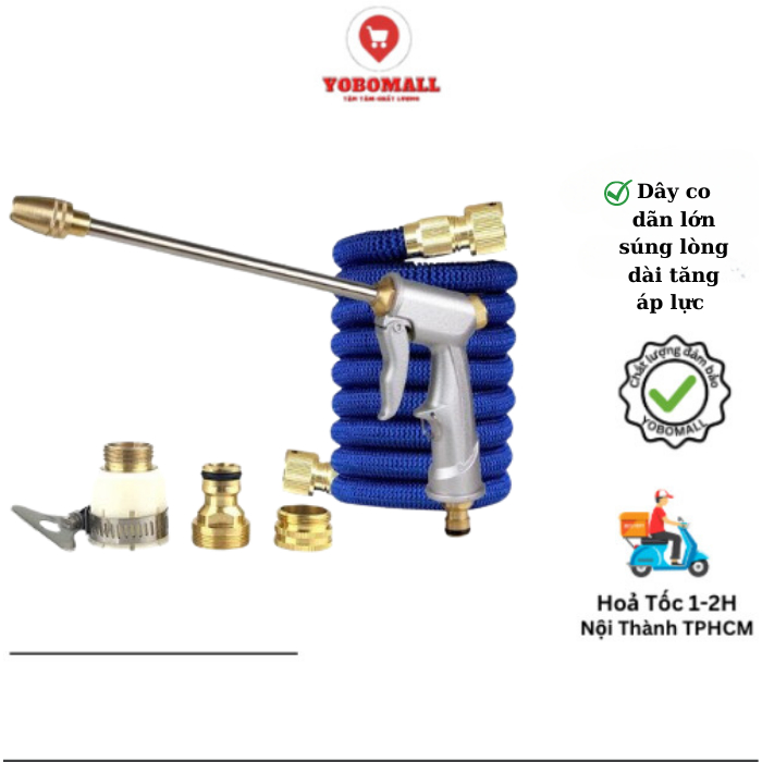 Vòi rửa Xe dây Co dãn, Bộ Vòi rửa xe 7.5M - 30M phun lòng dài vòi tăng áp lực nước mạnh rửa xe Chuyên Dụng - Yobomall