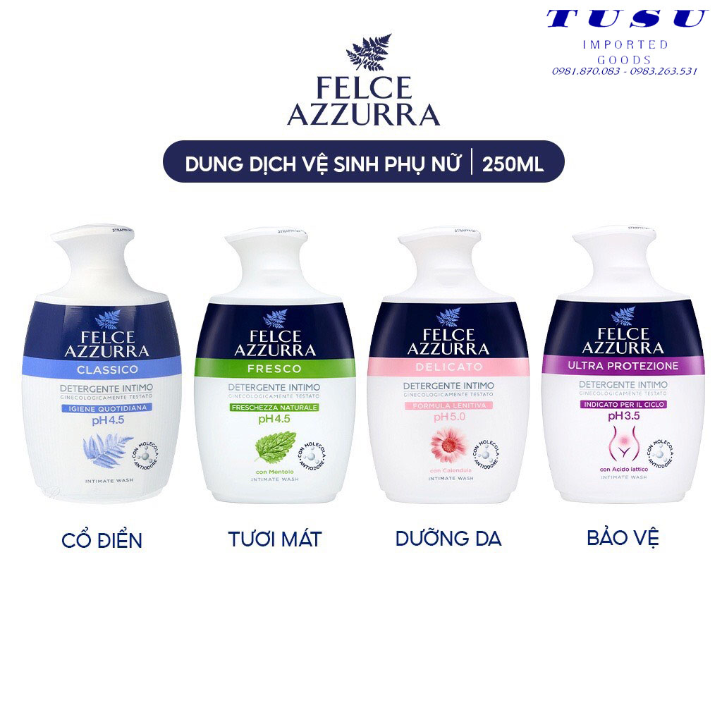 Dung Dịch Vệ Sinh Phụ Nữ FELCE AZZURRA Hương Nước Hoa Xuất Xứ Ý 250ml - Feminine hygiene solution FELCE AZZURRA 250ml