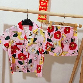 Bộ pirama lanh lụa cho bé, chất mát , không nhăn.
