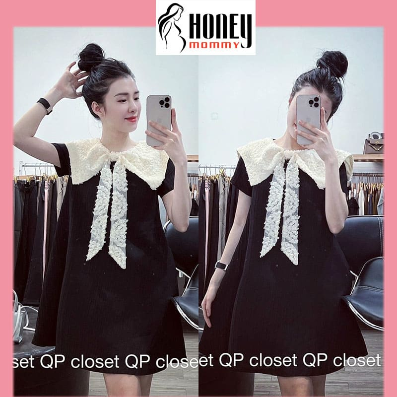 Đầm Bầu Váy Bầu Mùa Hè Phong Cách Dễ Thương Dáng Xuông Cổ Nơ Đi Chơi Dự Tiệc Xinh Xắn HD2753 Honey Mommy