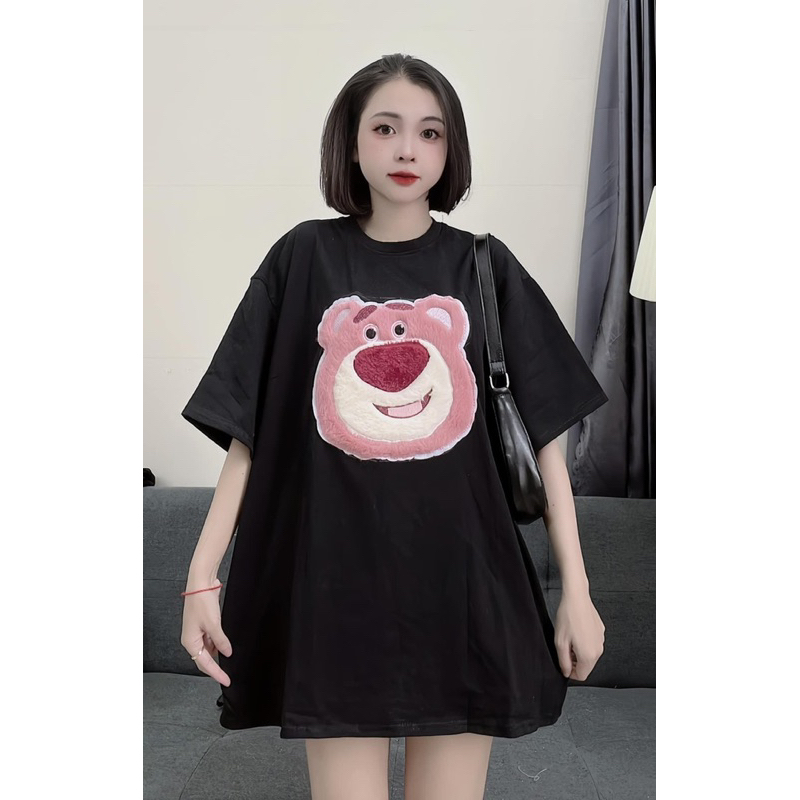 áo THÊU ĐÁP HÌNH GẤU CƯỜI mẫu mới CHẤT COTTON KHÔ QC siêu đẹp ,gấu dâu xịn sò