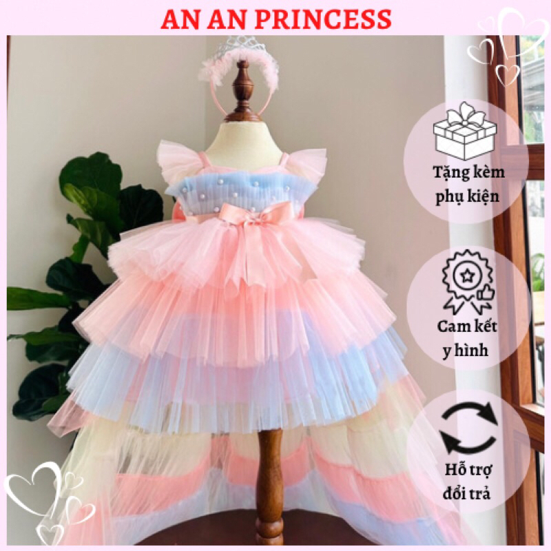 váy thiết kế đuôi công có thể tháo rời cho bé gái An An Princess đầm công chúa thời trang cao cấp dự tiệc cho bé 1-8y