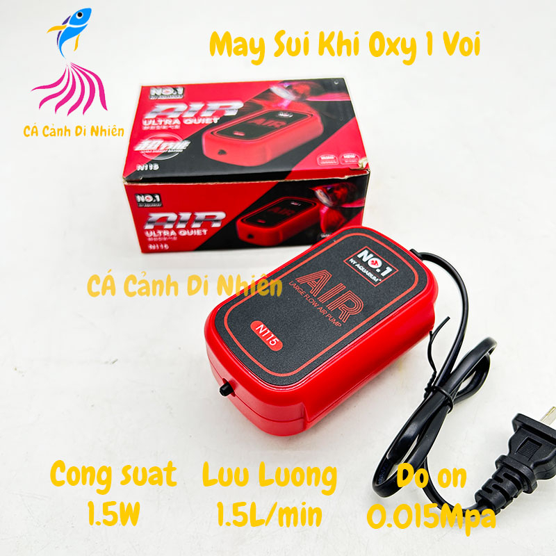 Máy sục sủi khí oxy 1 vòi 1.5W N115 ĐỎ tiếng ồn thấp