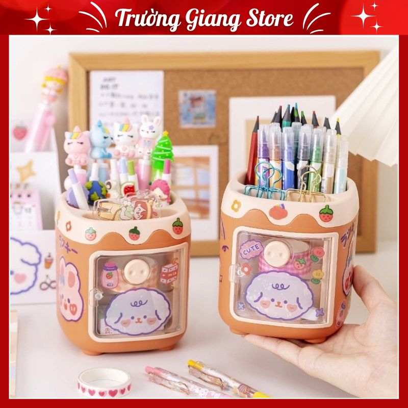 Hộp đựng bút hình heo dễ thương ống để bút nhiều ngăn trang trí văn phòng bàn học tặng kèm sticker