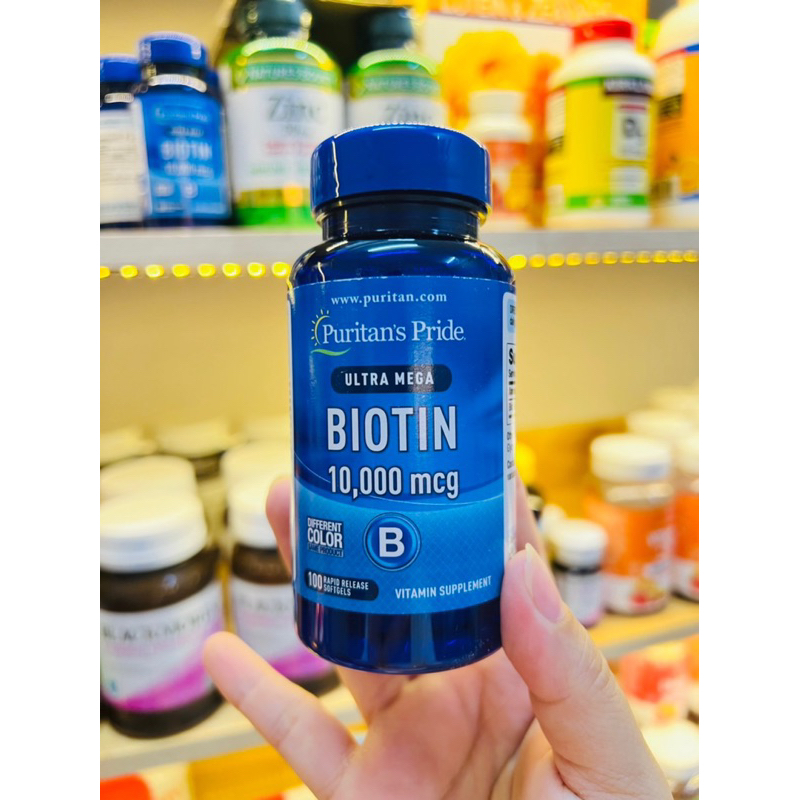 Viên Uống Chống Rụng Tóc Biotin Ultra Mega Puritan’s Pride 10.000 mcg Hũ 100 Viên - Mỹ