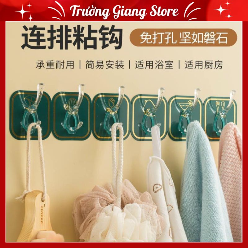 Thanh 6 móc dính tường đa năng nhiều màu sắc ( màu ngẫu nhiên )