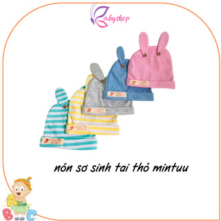 Nón sơ sinh tai thỏ mintuu cho bé 100% cotton co dãn