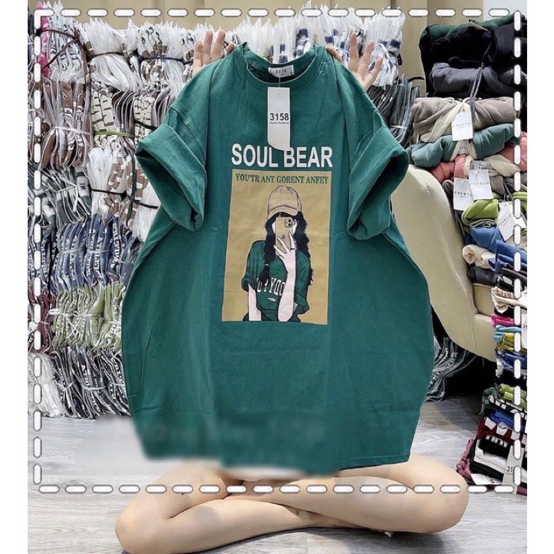 Áo thun cotton su form rộng tay lỡ unisex - Soul bear