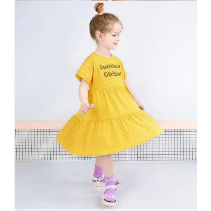 Đầm Petite Mieux VN xuất Hàn chất cotton xước 3 tầng bé gái