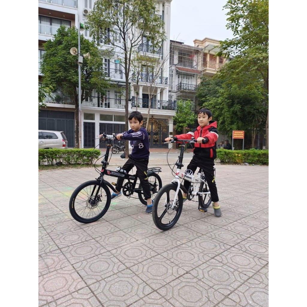 Xe đạp gấp gon Shibomei 20inch điều chỉnh chiều cao dành cho người lớn và trẻ em,  có chắn bùn và ghế ngồi sau