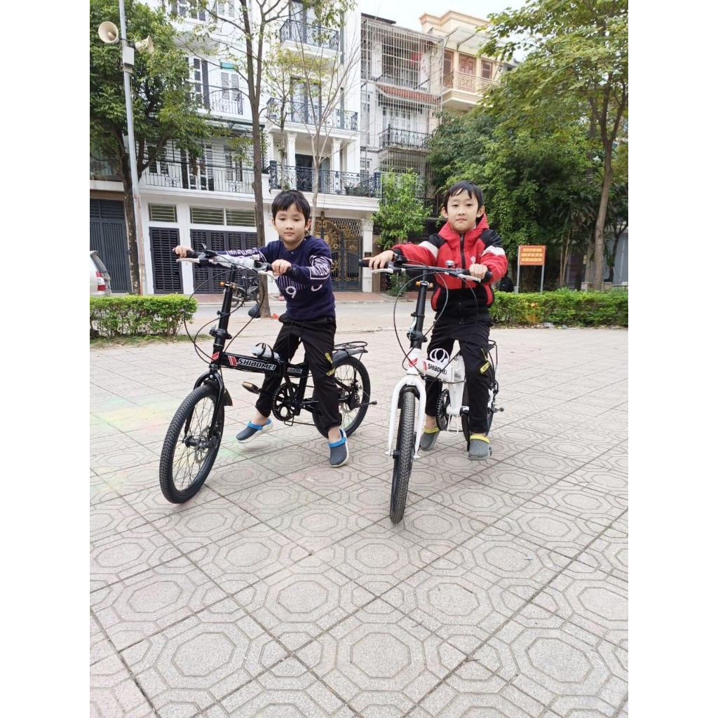 Xe đạp gấp gon Shibomei 20inch điều chỉnh chiều cao dành cho người lớn và trẻ em,  có chắn bùn và ghế ngồi sau