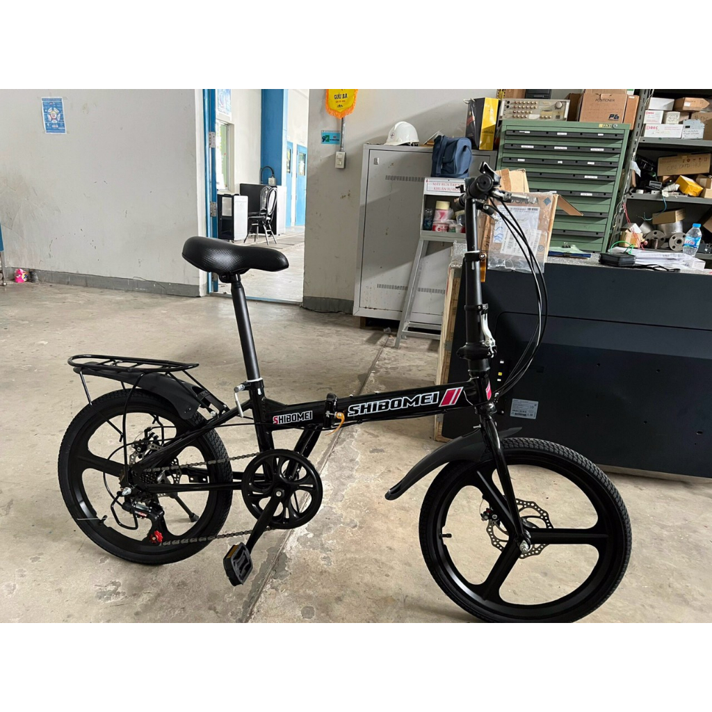 Xe đạp gấp gon Shibomei 20inch điều chỉnh chiều cao dành cho người lớn và trẻ em,  có chắn bùn và ghế ngồi sau