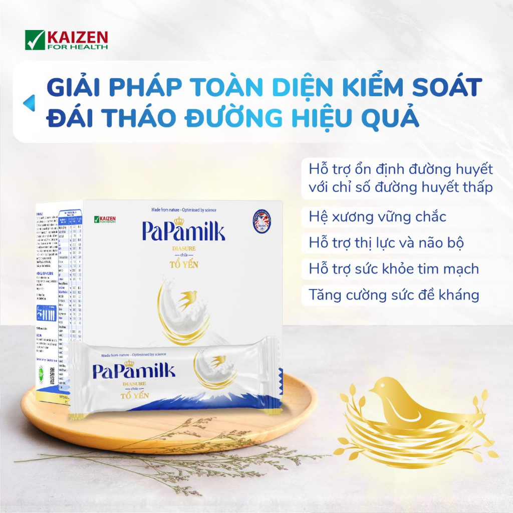 Sữa cho người tiểu đường PaPamilk Diasure chứa Tổ Yến – Hộp 24 gói
