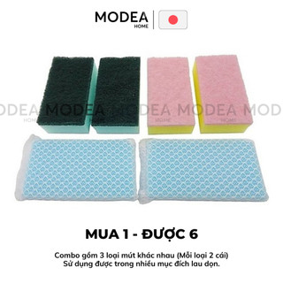 (HÀNG NỘI ĐỊA NHẬT) Bộ 6 miếng mút rửa chén bát cao cấp