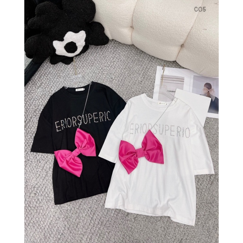 🎀 Áo phông đá chữ ngực Kèm túi xích nơ tiểu thư