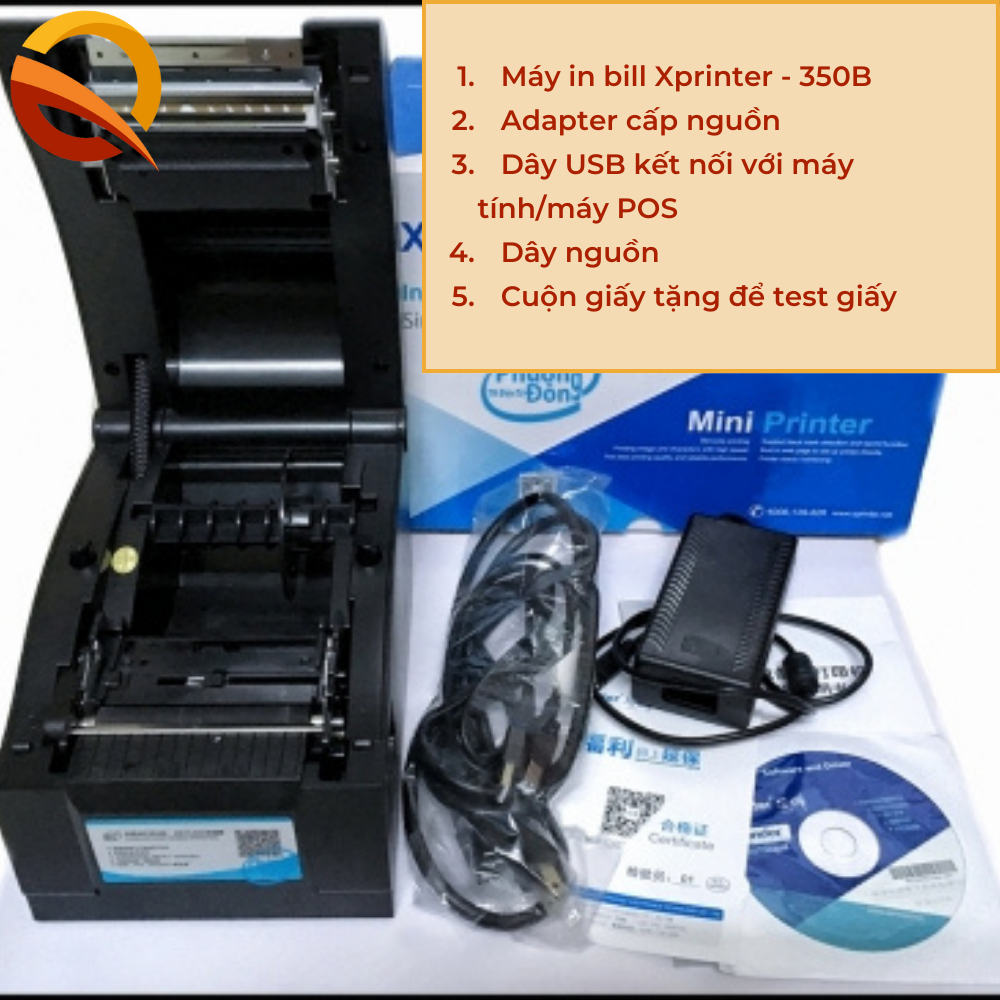 Máy in decal nhiệt Xprinter XP-350B, máy in tem nhãn, mã vạch, khổ giấy 50x30, 50x40, 58x40, 35x22, 75x22