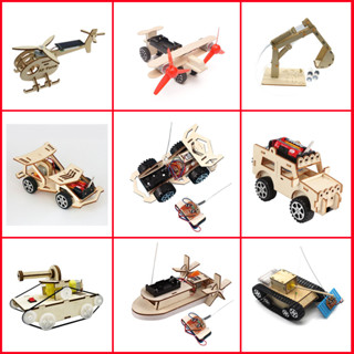 Combo Đồ Chơi Stem - Bộ Lắp Ghép Các Mô Hình Sản Phẩm Xe Tăng, Ôtô, Cano, Xe Lu Máy Xúc, Máy Bay Gỗ Chạy Bằng Pin AA