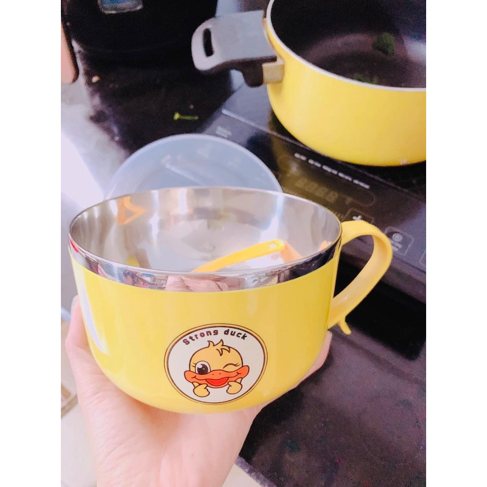 Ca ăn mì lòng inox có nắp đậy Vịt Vàng cute