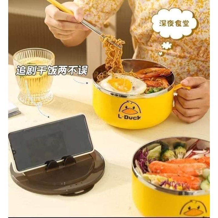 Ca ăn mì lòng inox có nắp đậy Vịt Vàng cute