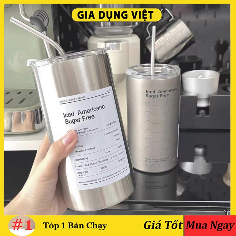 Ly Uống Nước Giữ Nhiệt Hình Trụ 600ml Kèm Ống Hút