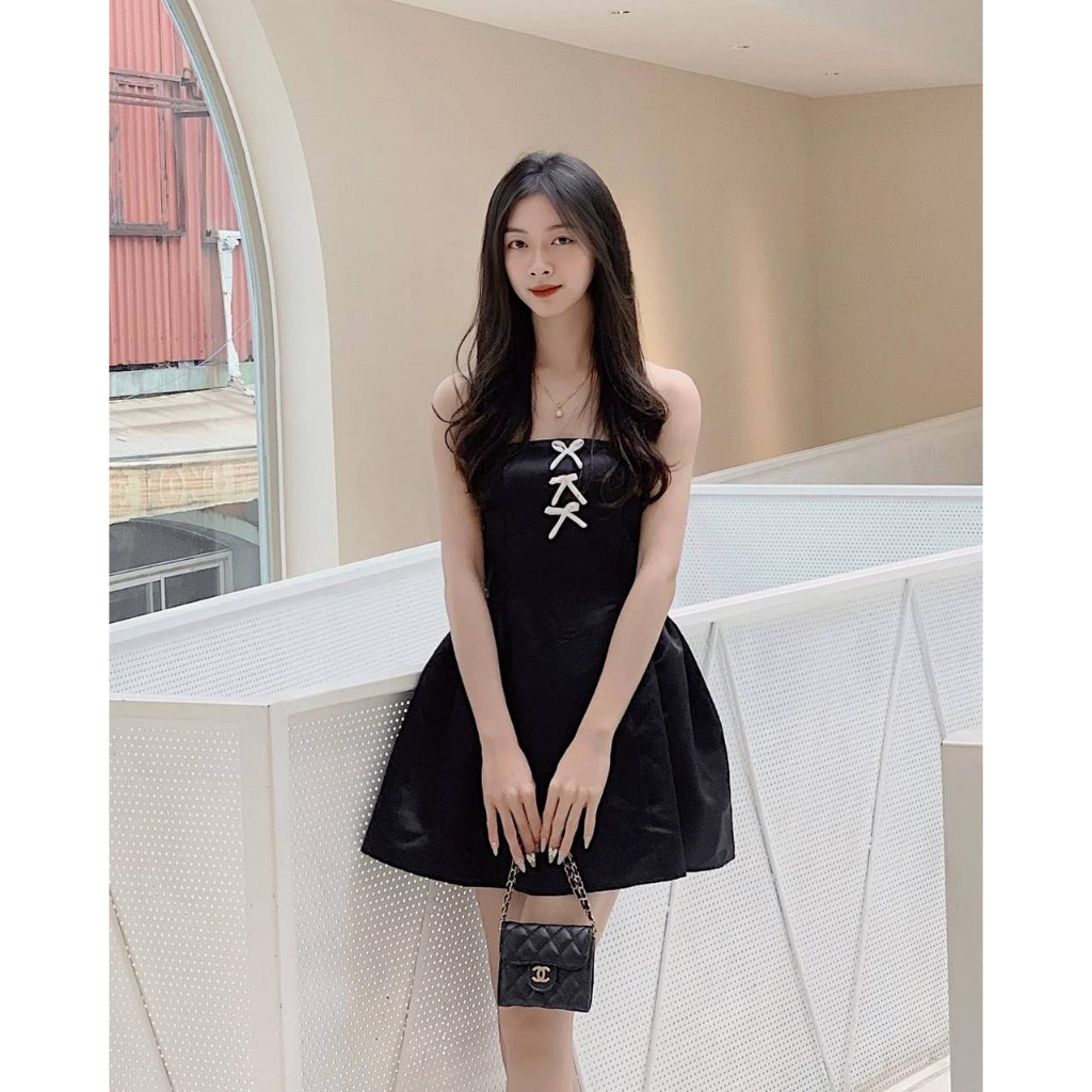 Đầm Tafta Cúp Ngực Eo Phồng Bồng Bềnh Dáng Xoè Công Chúa Angelic (ĐEN NƠ TRẮNG) KC1485