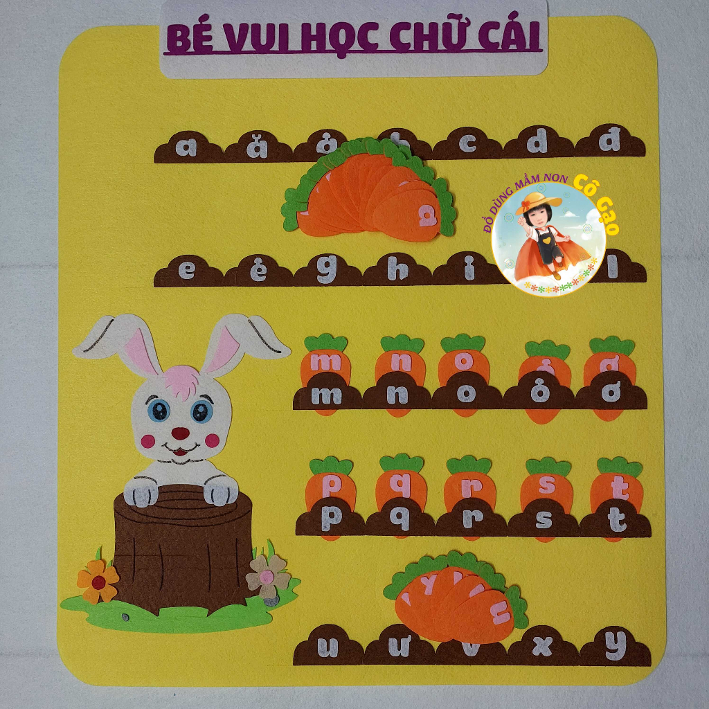 Bộ 29 chữ cái tiếng việt -bộ thỏ cà rốt vải nỉ trang trí lớp học mầm non (~ 650-700cm)