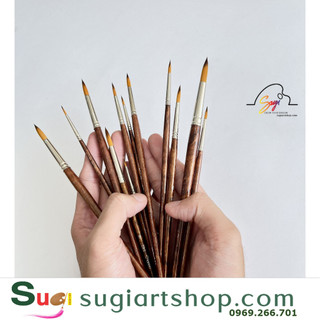 Cọ Hàn đầu nhọn , thân nâu ZBS , Cọ đầu tròn vẽ màu poster , màu nước , màu acrylic ,...