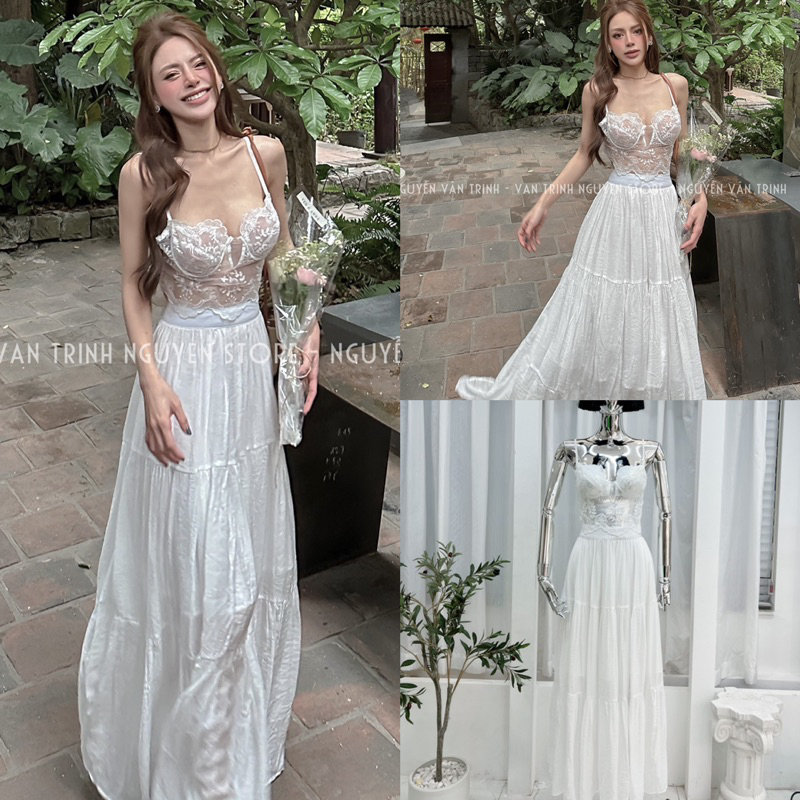 𝑺𝒂𝒓𝒂𝒉 𝑺𝒆𝒕 Bageo Thiết Kế Thời Thượng Croptop Ren Thêu Kết Hợp Chân Váy Xoè Tầng Cực Sang Chảnh