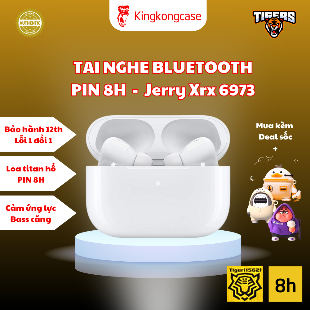 Tai nghe bluetooth hổ vằn 1562 - PIN 8h, Âm vòng, cảm ứng lực, sạc không dây - Kingkong case