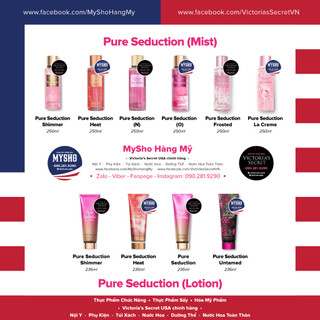 Pure Seduction La creme, Decadent, Kim Tuyến, Frosted, Heat, Untamed, Noir - Nước hoa toàn thân 250mL, dưỡng thể 236mL