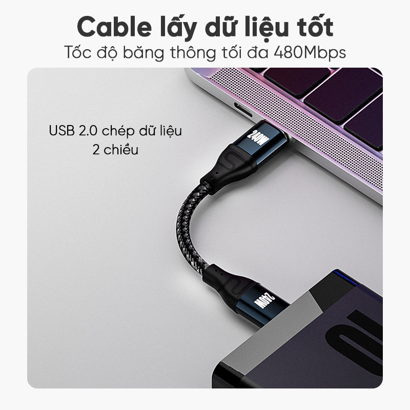 Cáp chuyển đổi tín hiệu Type-c PD 3.1 hỗ trợ 240W 5A 48V truyền tải tốc độ 480Mbps - HL1520 dây bện dù chắc chắn