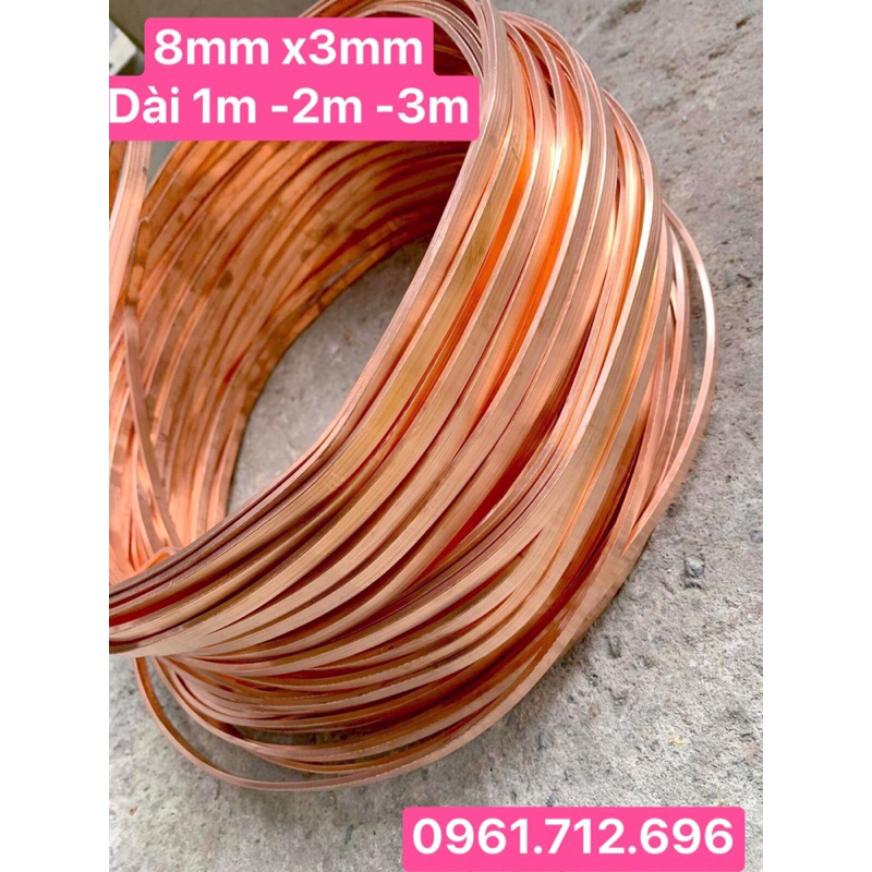 Thanh đồng đỏ bản 8mm x 3mm (hàng cuộn) dài 1m -2m -3m