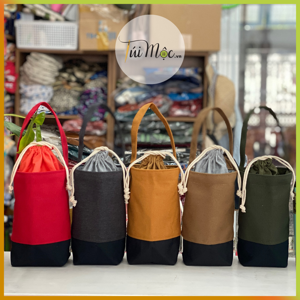 TÚI VẢI BỐ CANVAS PHỐI MÀU DÙNG ĐỰNG BÌNH NƯỚC/CỐC GIỮ NHIỆT - HÀNG TỰ MAY HANDMADE 100%