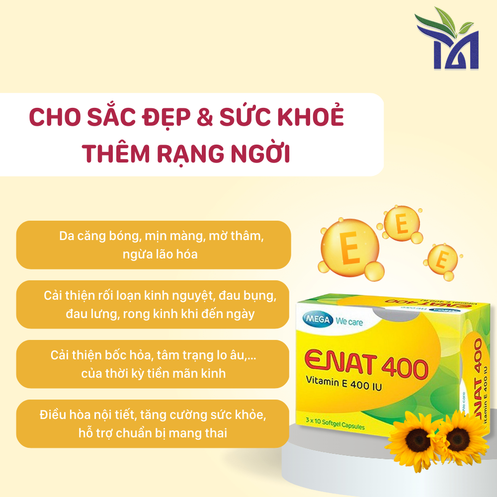 Viên uống Vitamin E ENAT 400IU Chống Lão Hóa, Rạn Da, Nám Sạm Da, Hỗ Trợ Chuẩn Bị Mang Thai