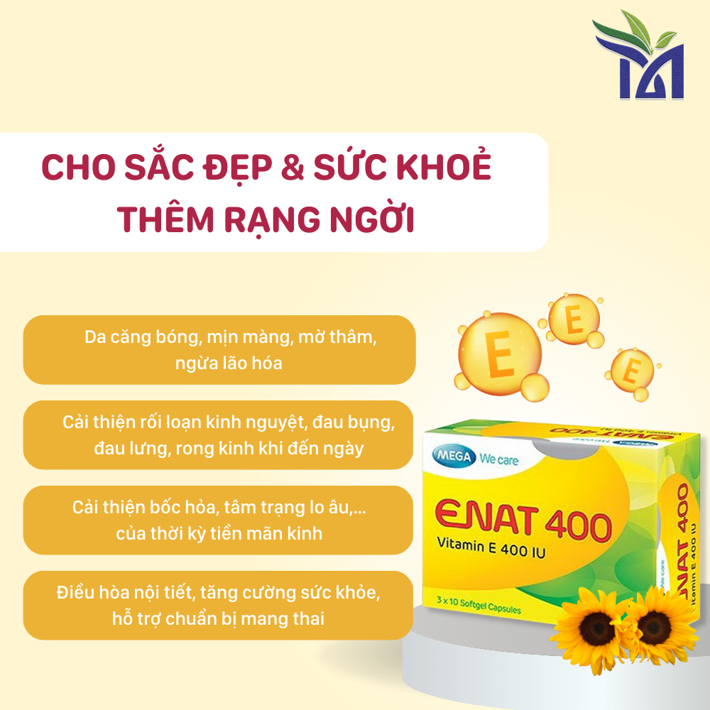 Viên uống Vitamin E ENAT 400IU Chống Lão Hóa, Rạn Da, Nám Sạm Da