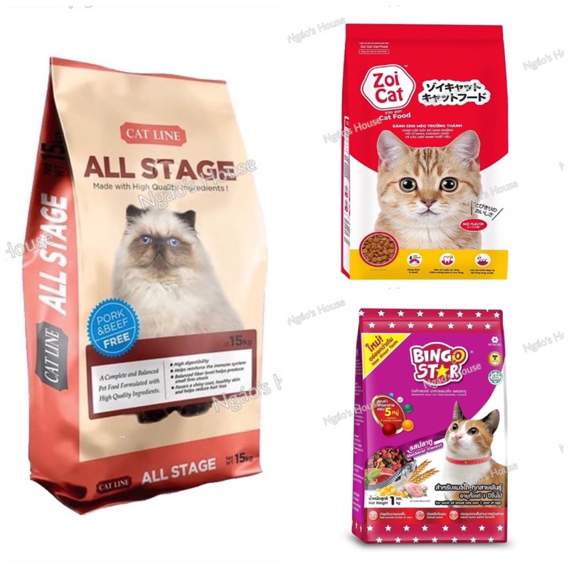 (Gói lớn 1kg) Thức ăn hạt cho mèo Bingo Star, Cat Line, Zoi Cat